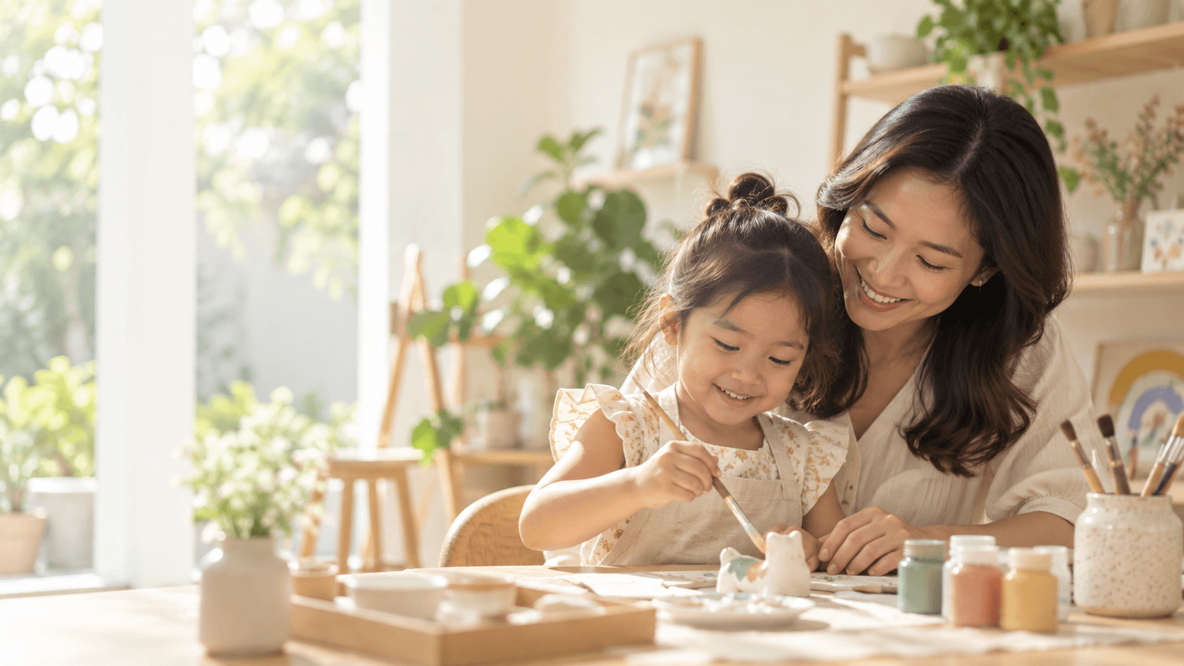 Ibu dan anak membuat karya bersama di Mom Club